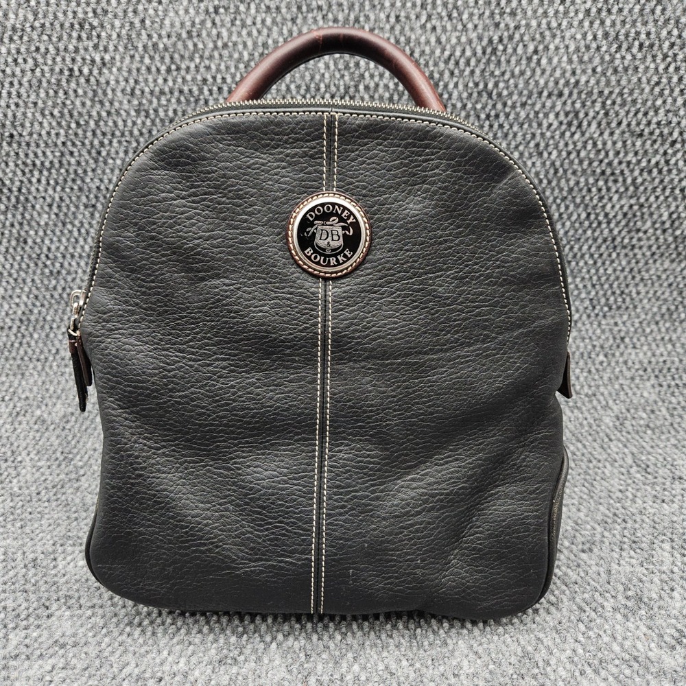 Dooney & Bourke Black Pebble Leather Backpack Vintage All Weather Purse Y2K Zip